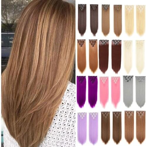 Kong&Li 7Pcs/Set 22" Hairpiece 130G Straight 16 Clips In False Styling Hair Synthetic Clip In Hair Extensions Heat Resistant