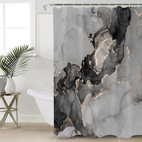 Marble Texture Ink Black And White Shower Curtain Bathroom Decorative Waterproof Polyester Fabric Curtain for Bathroom