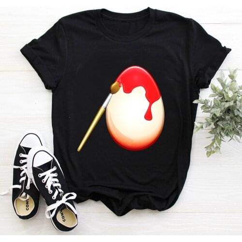 Easter eggs Print ladies T-shirt ladies casual basis O-collar white shirt short sleeve ladies T-shirt TX9131