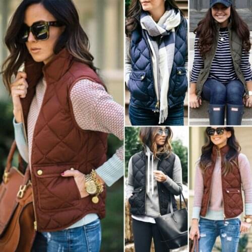 Black cotton zipper for women Jackets Plus Size Women Puffer Padded Vest Jacket Gilet Sleeveless coat Snowsuit