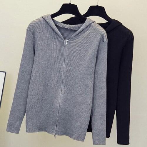 Nkandby Plus Size Hooded Cardigan Sweaters 2021 Autumn Winter Slim Hooded Knitted Coat Korean Style Zipper Solid Color Outerwear