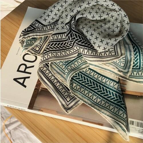 Luna&Dolphin Women Small Square Scarf 70x70cm Chiffon Silky Geometry Print Cross Satin Hair Ties Bands Neckerchief Bandana
