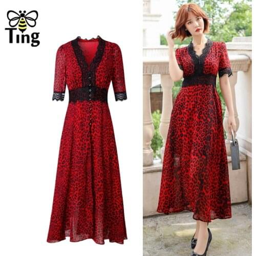 Tingfly Vintage Elegant Leopart Print Single Breasted Fashion Midi Long Party Dresses Summer Button Up High Waist Casual Elbise