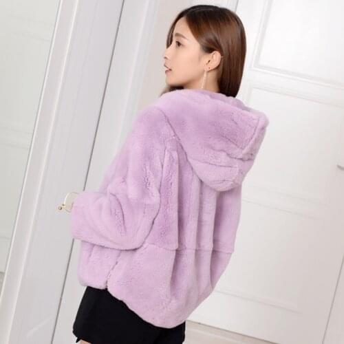 Natural Rex Rabbit Fur Coats Women Oversize Hooded Winter Real Fur Jackets Plus Size