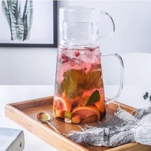 1200ml Glass Water Jug With Cup Lid Water Carafe With Handle Hot/Cold Water Pitcher Large Good Jug for Homemade Juice Iced Tea