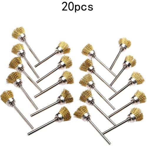 20Pcs 15mm Buffing Polishing Brush Brass Wire Cup Brush For Dremel Rotary Tool For Cleaning Metallic Surface, Removing Rust