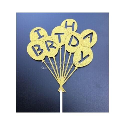 30pcs Glitter Balloon Birthday Cupcake Cake Topper Cake Fag Kids Party Decoration,Dessert Topper Decorating Picks Supplies