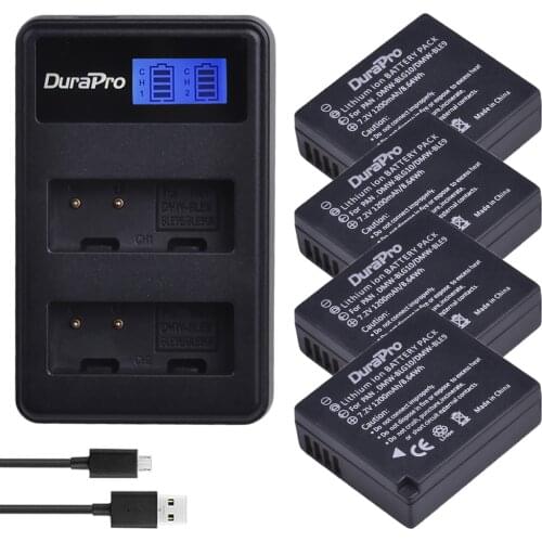 4pc 1200mAH DMW-BLG10 DMW-BLE9 Li-ion Battery + LCD Dual Charger for Panasonic LUMIX DMC-GF5 GF6 GX7 LX100 GX80 GX85 GX7 Mark II