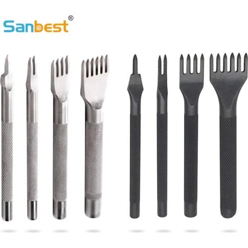 Sanbest 4pcs Leather Craft Tools Steel Leather Stitching Hole Punches 1 2 4 6 Prong Diamond Point Chisel AT00006