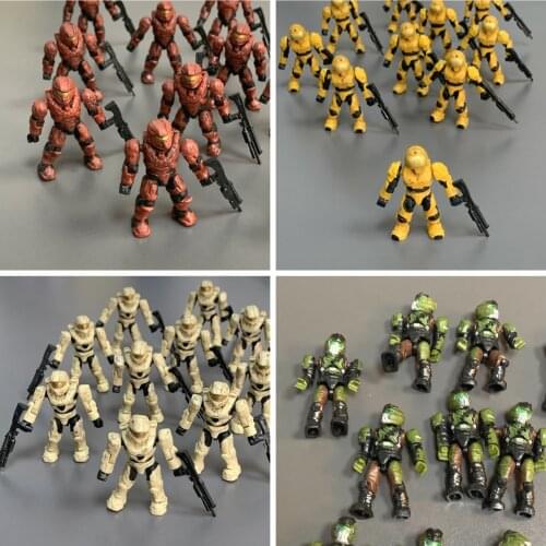 5/10PCS Halo Mega Bloks Crimson Rot Desert Tan Yellow Gold UNSC Spartan Security Marke VI W / Assult Rilfe Minifigur