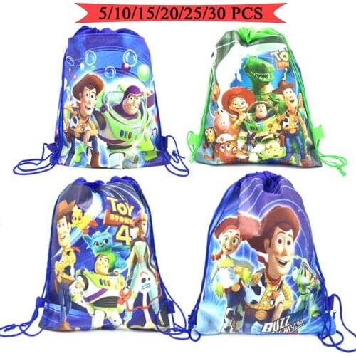 5pcs Disney Toy Story4 Theme Party Bags Kids Birthdays Non-Woven Drawstring Buzz Light Year School Backpacks Christmas Gift Bag