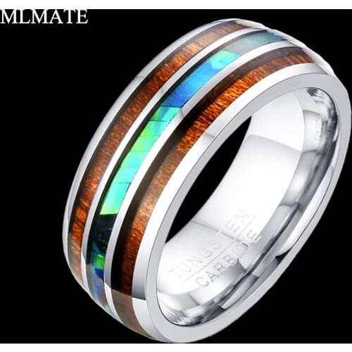 8MM Polished Matte Abalone Shell Tungsten Carbide Ring for Men Women Wedding Band Jewelry