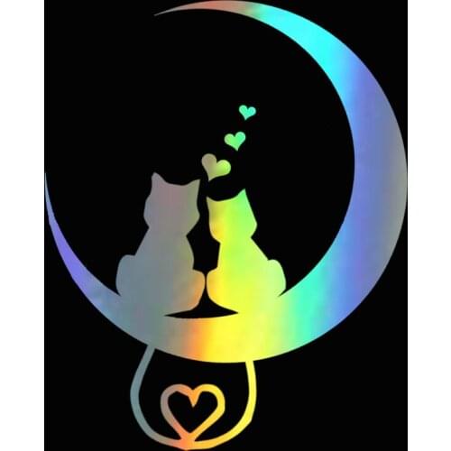 WaveHands Car Sticker Moon Cat Vinyl Decal Decals Car-Styling Vehicle Window Reflective Decals Motorcycle Sticker 15cm*12cm