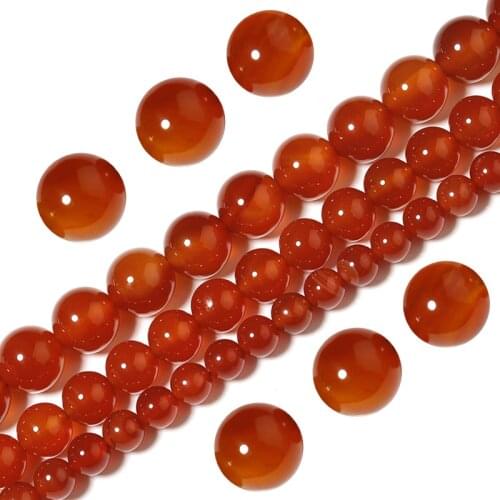 Linsoir Natural Stone Beads AAA Red Agates 6 8 10mm Round Bead for Jewelry Making Diy Bracelets Pick Size 15"