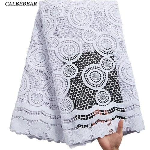 Pure White Water Soluble African Guipure Cord Lace Fabric With Stones Embroidery Nigerian Lace Materials For Wedding Dress S2314