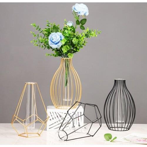 For Geometric Iron Line Flowers Vase Terrarium Simple Retro Metal Plant Holder Modern Nordic Hydroponic Wrought Iron