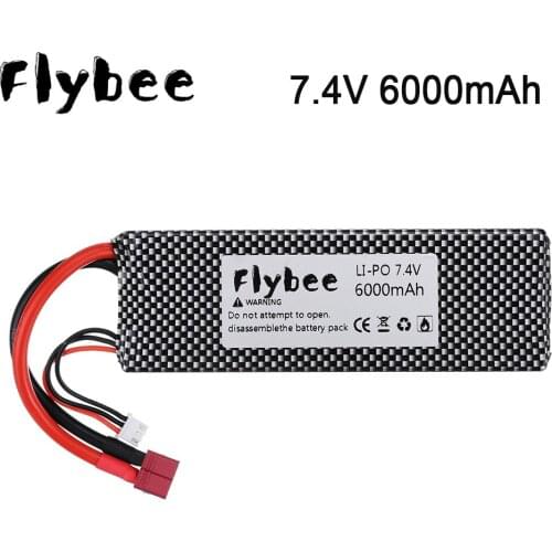 FLYBEE 6000mAh RC Li-Po Battery 2S 7.4V for RC Car Vehicle Truck For RC Cars Boats Drones Spare Parts Batteries