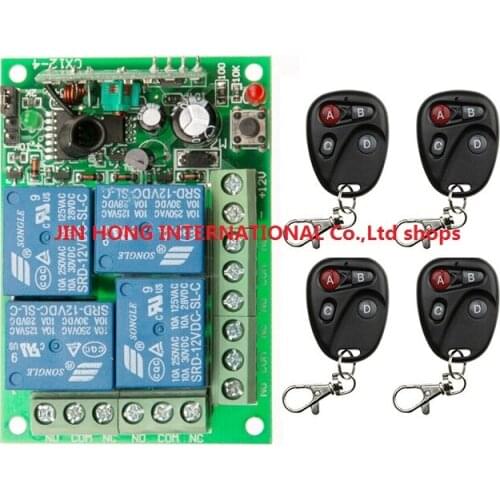 Hot Sales New DC12V 4CH10A Wireless Remote Control Switch System teleswitch 1*Receiver and 4*Transmitter Applicance Garage Door