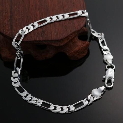 Hot fine 925 Sterling Silver Simple classic 4MM Chain Bracelets for Women Fashion Wedding Party Christmas Gifts luxury Jewelry