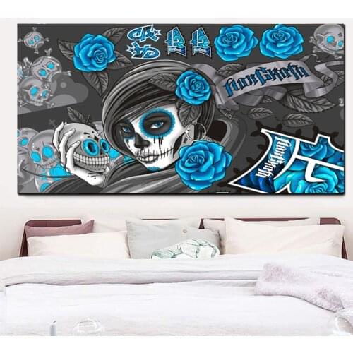 Haklloween Skulls diy Diamond Painting Religion mosaic Diamond Blue roses 3d Picture Full Square round 5d diamond Embroidery I88