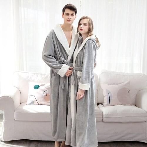Bridesmaid Robe Women Men Winter Extra Long Warm Bathrobe Luxury Thick Flannel Bath Robe Soft Thermal Sexy Dressing Gown new