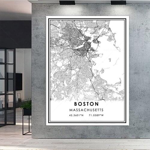 World City Maps Custom BOSTON Poster Canvas Paintings Print Black White Wall Art Pictures Home Decor for living room framed