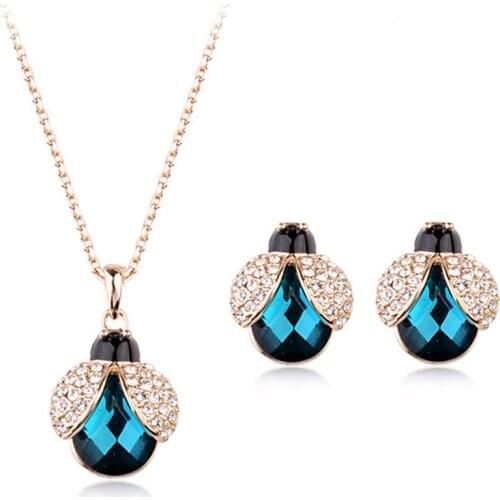 MOONROCY New Free Shipping Fashion Crystal Necklace and Earrings Set Zirconia Rose Gold Color Jewelry Set Gift for Women