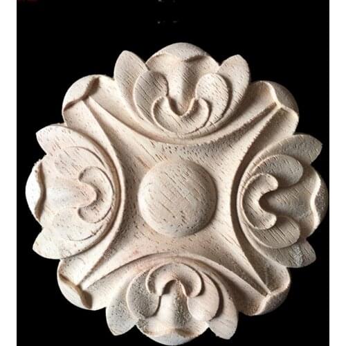 Circular Carving Natural Wood Appliques Furniture Cabinet Unpainted Wooden Vintage Home Decoration Accessories Modern