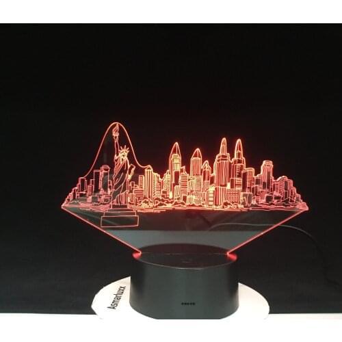 New York City Buildings Modelling 3D Led Usb 7 Color Changing Novelty Touch Button Desk Table Lamp Atmosphere Night Light Gifts
