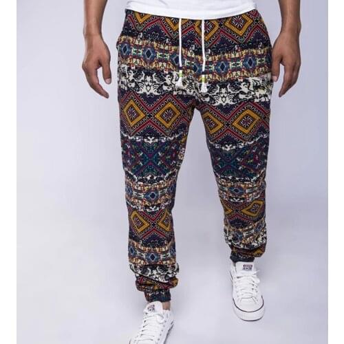 BO 2021 ethnic wind cotton and linen loose tether mens trousers fashion and comfortable printed trousers