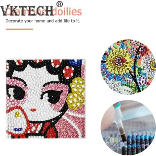 5D DIY Diamond Painting Kit Mini Coaster Ceramics Insulation Cartoon Pad For Home Office Decoration DIY Diamond Coaster