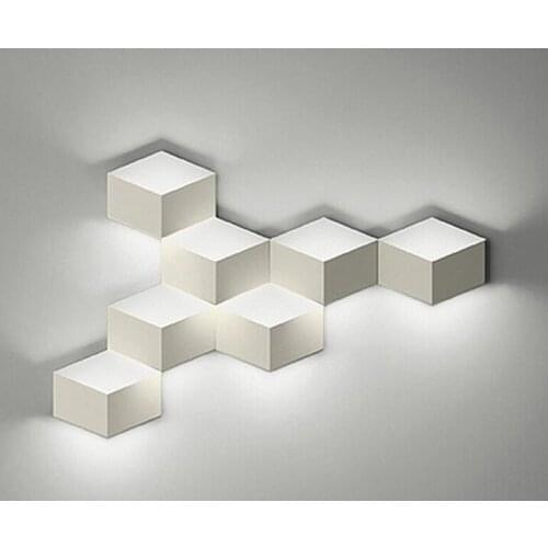 Wall Lamp Square Iron Box Lighting White Black Bedroom Bedside Lamp Modern Simple Interior LED Hotel project lights