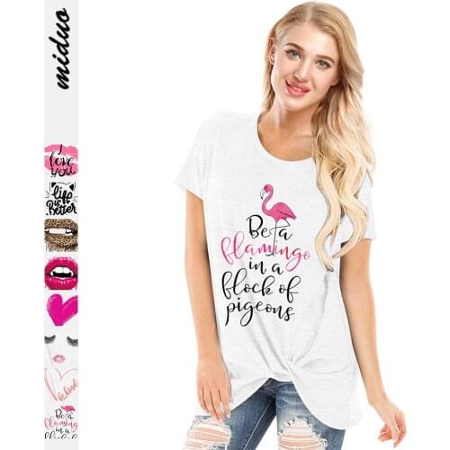 New Summer Flamingo Love Prints Women Casual Loose O-neck Short Sleeve Kink T Shirts Gym Sport Tops Graphic Tees Dropshipping