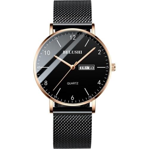 New Mens Watch Business Casual Quartz Watch Waterproof Glow-in-the-Dark Skin Mesh Belt Fashion Watches for Men