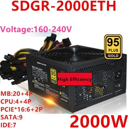 New PSU For Thunderobot 1060 RX480 R9380 R9370 Supports 8-Card Power Supply Rated 1800W Peak 2000W Power Supply SDGR-2000ETH