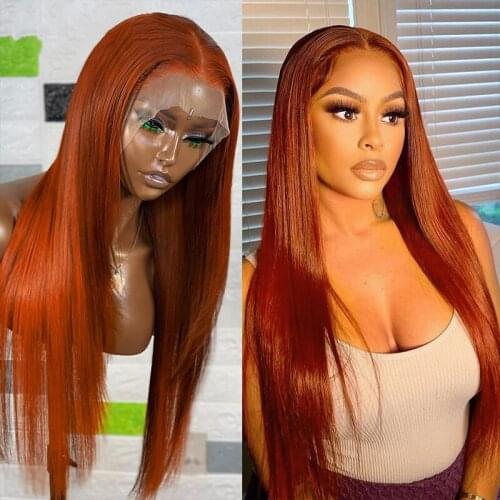 13x4 Lace Front Human Hair Wigs Burnt Orange Lace Front Wig For Women Peruvian Non-remy Straight Wig Closure Wig T Part Lace Wig