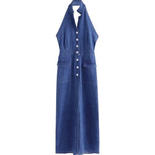 Vestido Longo Real Straight Sleeveless Spaghetti Strap Womens Dress 2020 Summer New Slim Stretch Halter Hollow Backless Women