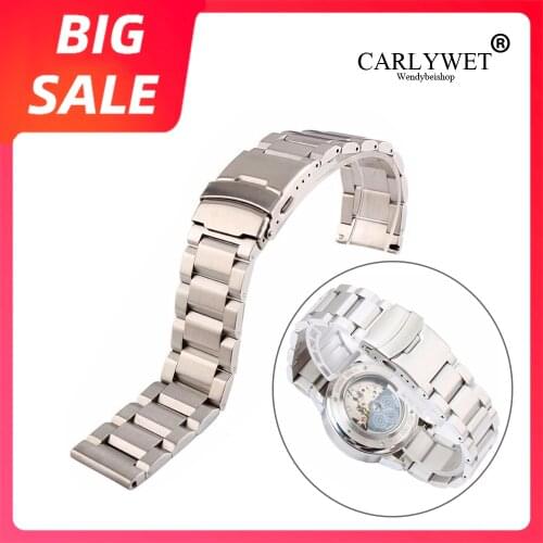 CARLYWET 18 20 22 24mm TOP Luxury Silver Brushed Solid Stainless Steel Bracelet Watch Band Strap For Seiko SKX Tudor Tag Heuer