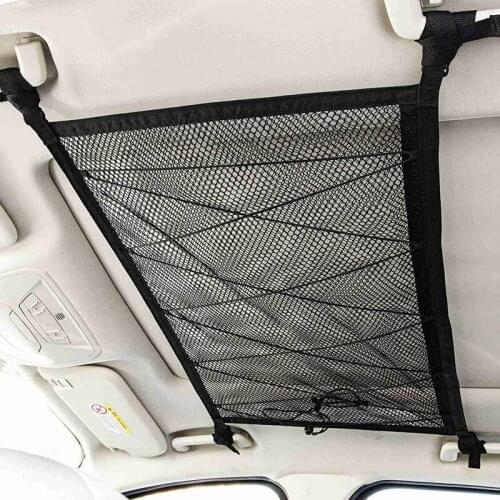 Car Ceiling Storage Net Pocket Roof Interior Cargo Net Bag Car Trunk Storage Pouch Sundries Storage Organizer Black