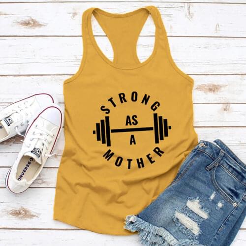 Strong As A Mom Funny Workout Casual 100%Cotton Tank Tops Fitness Tanks Mom Life Vest Exercise Top Mothers Day Gift