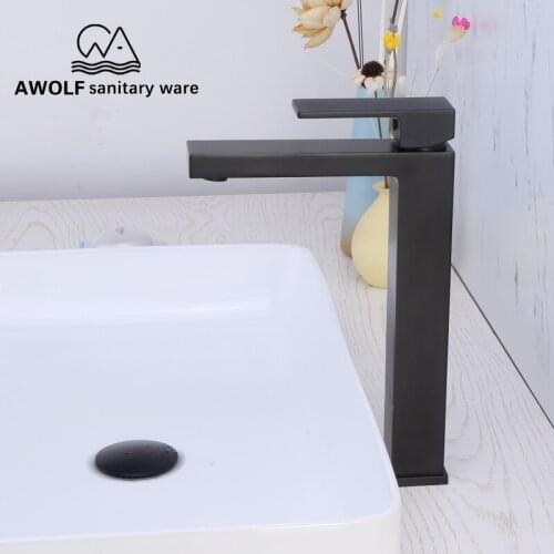 Bathroom Basin Faucet Matte Black Brass Square Bathroom Sink Mixer Faucet Tap Hot Cold Switch Deck Mounted Single Handle ML8010B