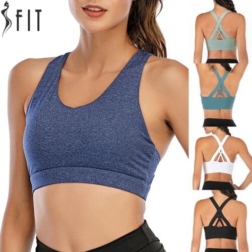 Sports Bra for Top Women Tube Cropped Top Criss-Cross Back Padded Strappy Sports Bras Support Yoga Bra with Removable Cups