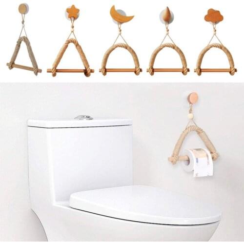 Toilet Paper Holder Wall Hanging Tissue Hanger Wood Decoration Bathroom Kitchen Paper Roll Rack Storage Rack Suction Cup Mounted