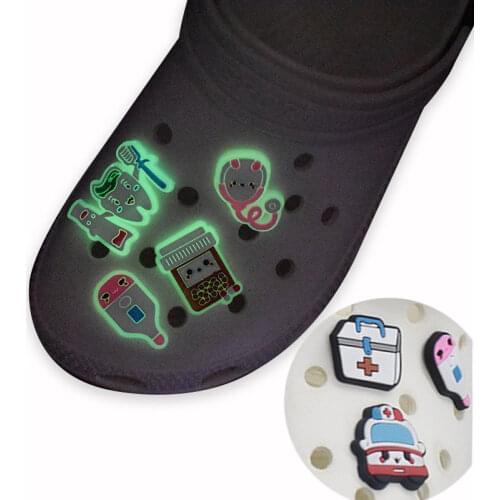 1pc Glowing PVC Shoe Charms for Croc Jibz Accessories Decoration Fluorescence Animals Slippers Ornaments Doctors Gift Designer