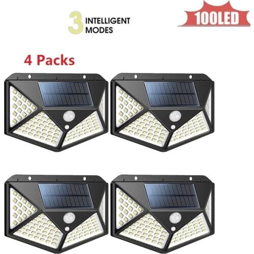 100LED Solar Lights Outdoor PIR Motion Sensor Activated Separable Light for Garden Security Waterproof Wireless Wall Lamp 4 side