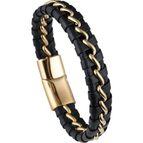 Vanbula Personalized Weaving Retro Punk Tide Brand Stainless Steel Mens Leather Cord Bracelet Holiday Gift Bracelet Jewelry