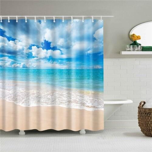 Waterproof Fabric Shower Curtains Set Bathroom Fabric Cloth Curtain Seaside Landscape Bath Screen Decor Curtains