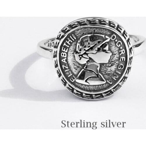 Sole Memory Retro Characters Letters Engraving 925 Sterling Silver Female Resizable Opening Rings SRI699