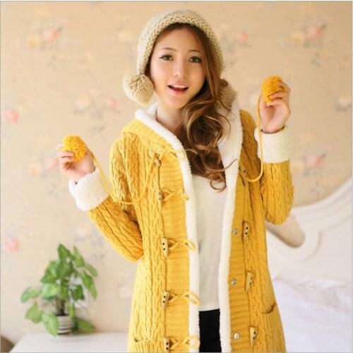 Winter Autumn Sweateres Womens Clothing Plus Velvet Thick Sweater Cardigan Casual Hooded Plus Size Sweater Coat Female New Z518