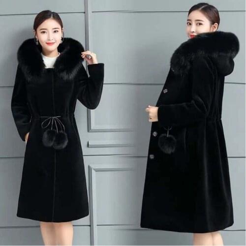 Imitation Mink Fur Coat Women 2021 Winter Female Hooded Velvet Long Jacket Plus Size Thickened Faux Fur Coat Sobretudo Feminino